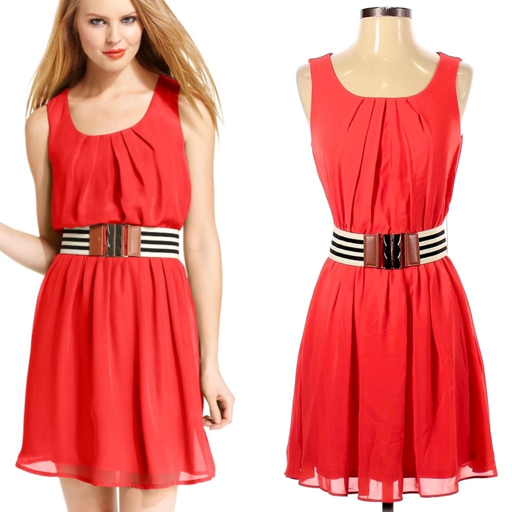 ❤️ Like New Red / Coral Summer Dress w/ Belt 💃